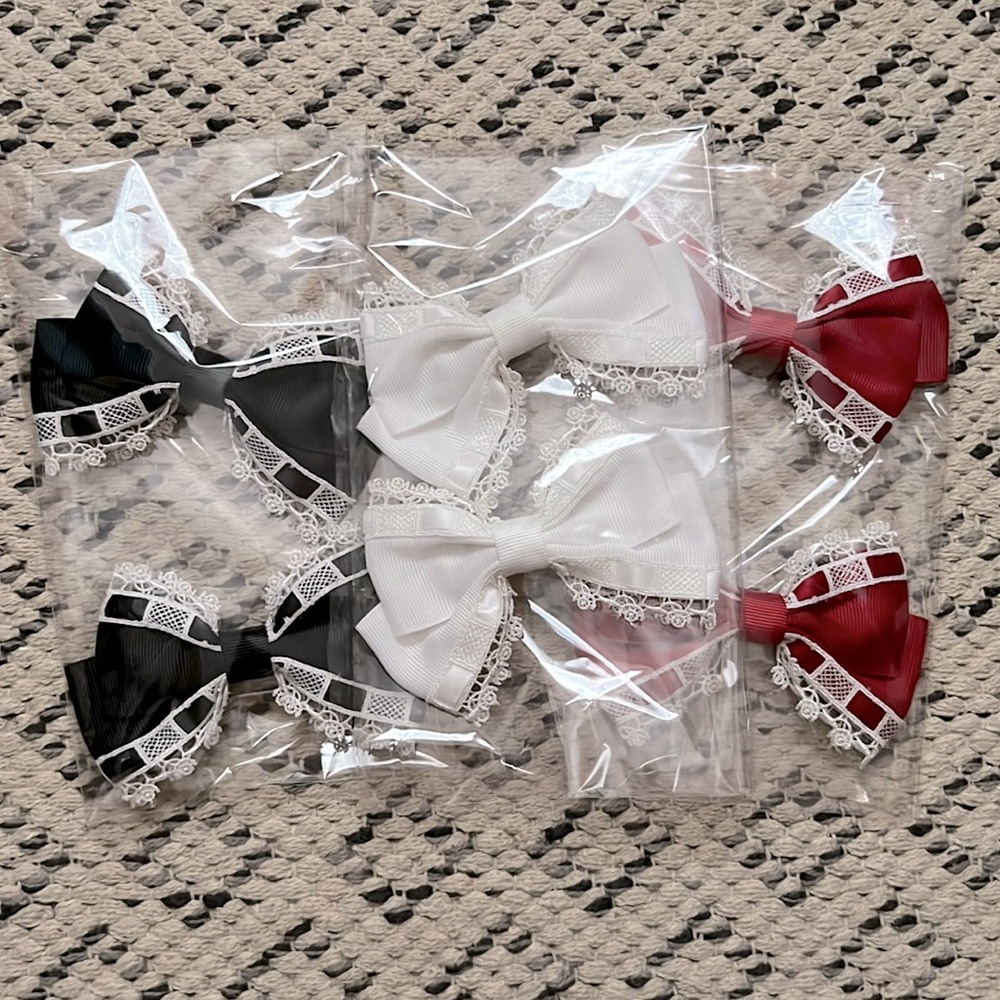 NWOT Rococo Classic Lolita Rose Embroidered Lace Bow Clip Set in various color